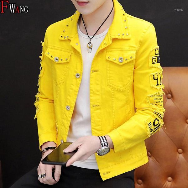 

spring autumn fashion 2020 casual cowboy cotton personality denim jacket male ripped hole denim social guy rivet jacket coat1, Black;brown