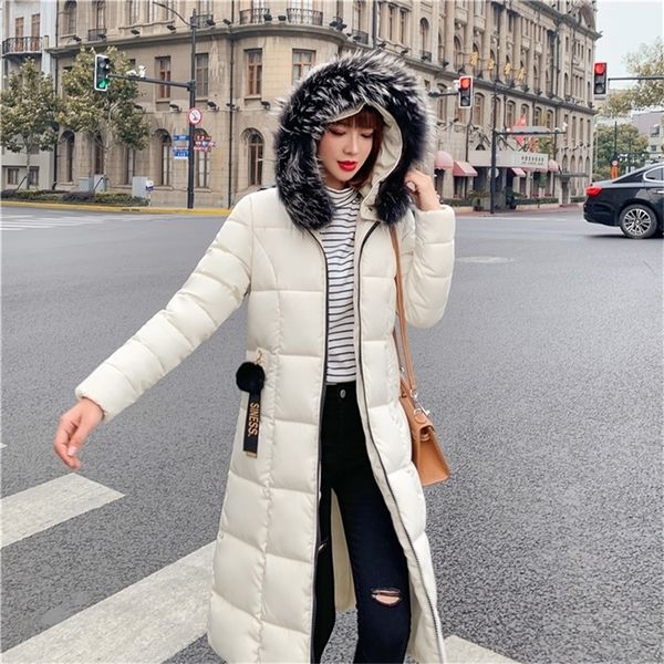 

new cotton women's mid-length section was thin over the knee down cotton jacket slim winter coat thickened large size 201209, Black