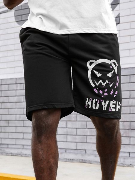 

extended sizes men cartoon & letter graphic shorts p00m#, Black