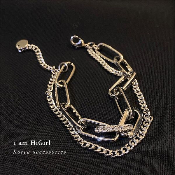 

2021 fashion jewelry inlaid chain double-layer bracelet hip hop fashion niche design simple and cool, Black