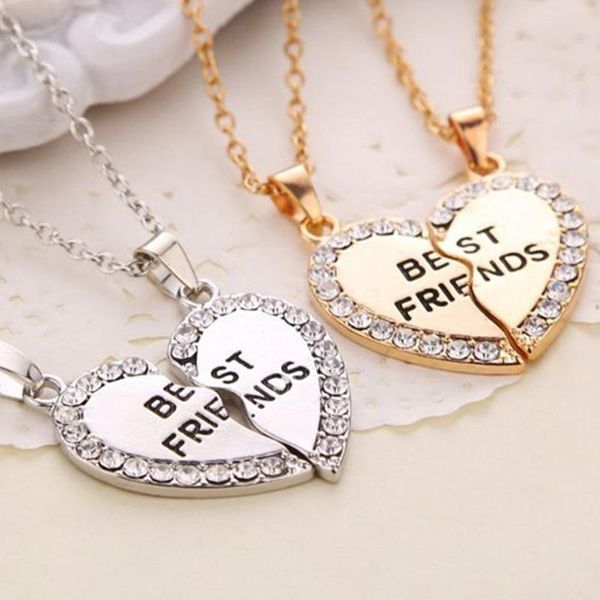 

chains 2 pcs a set friends necklace love titanium steel chain chocker torque pendant crystal necklaces, Silver