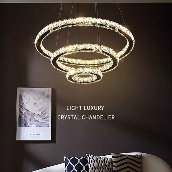

2021 new modern k9 crystal led chandelier lights home lighting chrome lustre chandeliers ceiling pendant fixtures for living room rrow