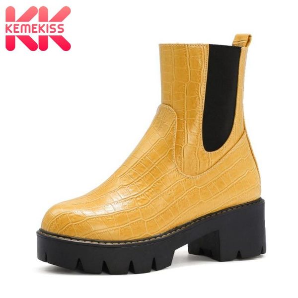 

kemekiss women ankle boot fashion platform thick high heel winter shoes woman warm zipper office lady footwear size 34-43, Black