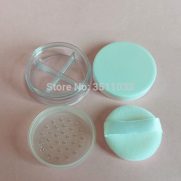 Caso Pó Cap Branco 12pcs Limpar solto com Sifter Puff vazio 4 Grids Cosmetic Container Mini Box plástico