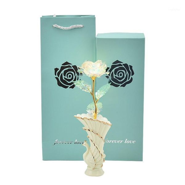 

decorative flowers & wreaths artificial rose flower with ceramics base gift box gold for valentine's day mother's girl's1