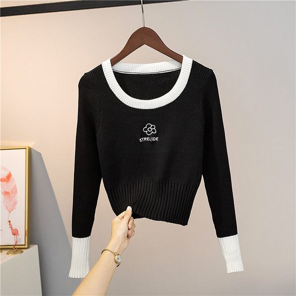 

2021 new knitted shirt autumn and winter pink long temper short jacket thin sweater inside women's nightgown nq9h, White;black
