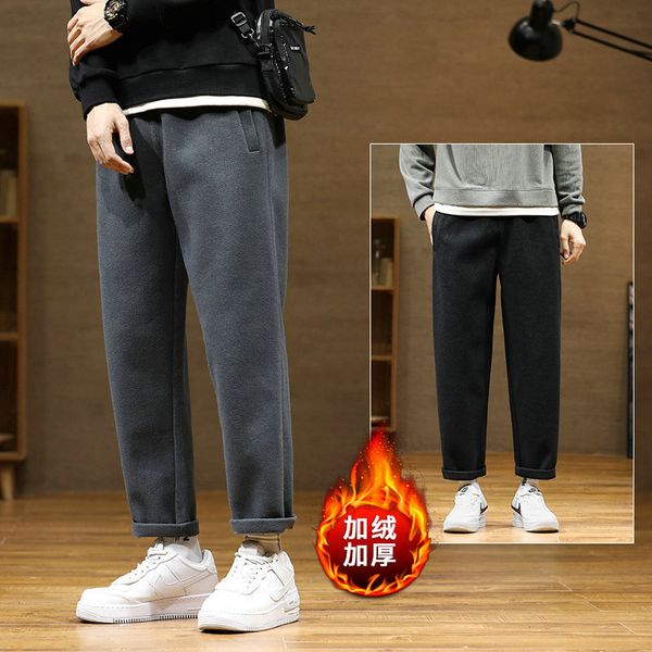 

plush 20 winter new korean fashion trousers pure wool casual men's pants, Black
