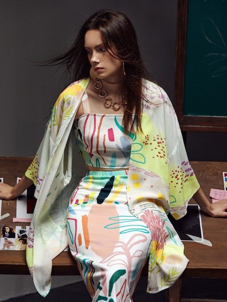 

x miriam omar graphic print kimono k5ak#, White;black