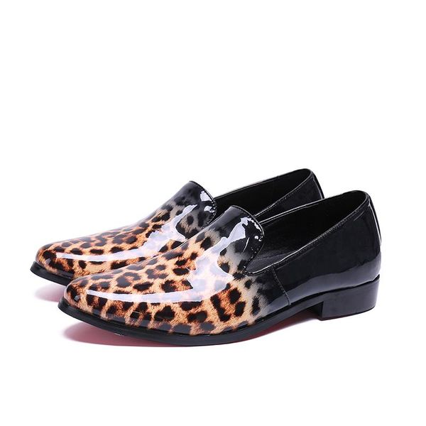 

leopard dress oxfords slip-on men round toe classic simple genuine leather shoes for men office shoes, Black