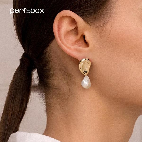 

peri'sbox baroque hanging freshwater pearls earrings for women asymmetric dangle earrings unique drop small statement, Silver