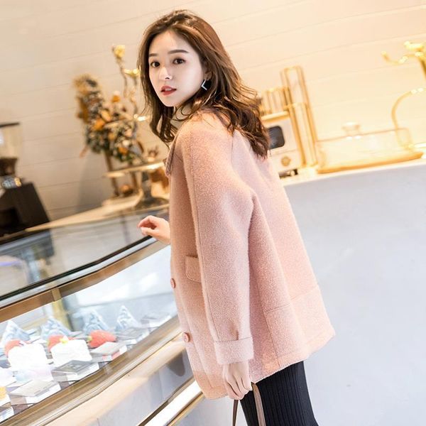 

women 2021 winter new fashion solid color cardigans outwears female loose warm jackets ladies imitation mink velvet coats w539, White