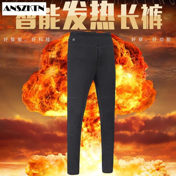 

men's pants anszktn women men winter outdoor hiking heating trousers slim usb charging heated skiing electric pant, Black