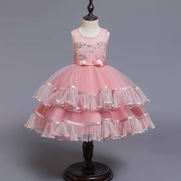 

sequined lace tutu princess party kids dresses for girls wedding evening girl dress host costume kid dress vestidos t200709, Red;yellow