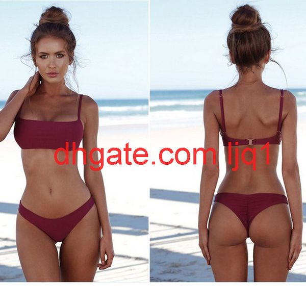 

2019 swimsuit split sling solid bikini swimsuit, White;black