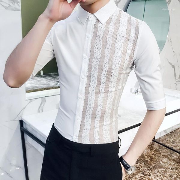 

2020 brand fashion men's summer hollow out cotton short sleeve shirts/male slim casual business shirts1, White;black