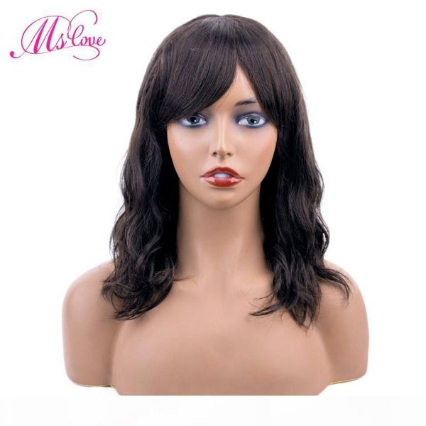 

body wave human hair wig with bangs wigs for women brazilian hair wig bob cosplay 14 18 inch ms love, Black;brown