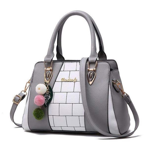 

popular patchwork women shoulder bag elegant female plaid crossbody bags handle hand tote with pendant hanging