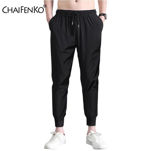 

chaifenko 2020 summer new men's ice silk casual pants loose beam feet nine points pants men korean fashion sports trousers1, Black