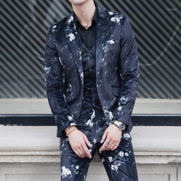 

men's suits & blazers size 4xl 5xl costume homme black printed three piece men slim 2021 wedding prom single button for stylish suit1, White;black