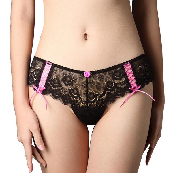 

ma'am low-waisted lace underpants rose transparent cross, Black;pink