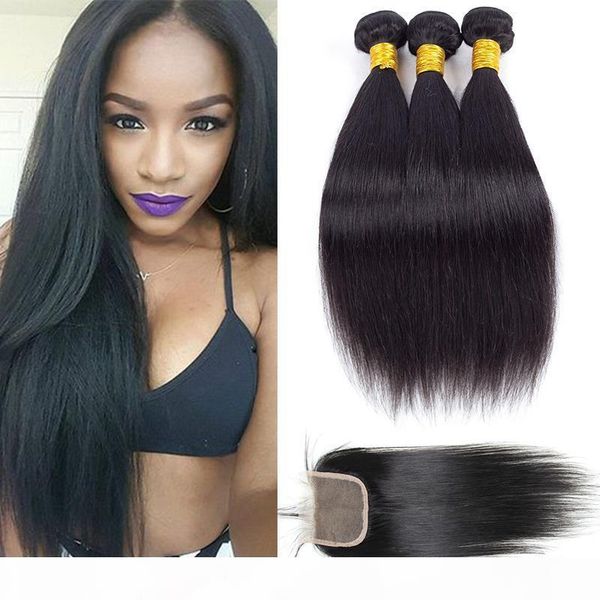 

new style malaysian virgin straight hair weaves closure remy human hair wefts with closure 3 bundles unprocessed deals just for black women, Black;brown