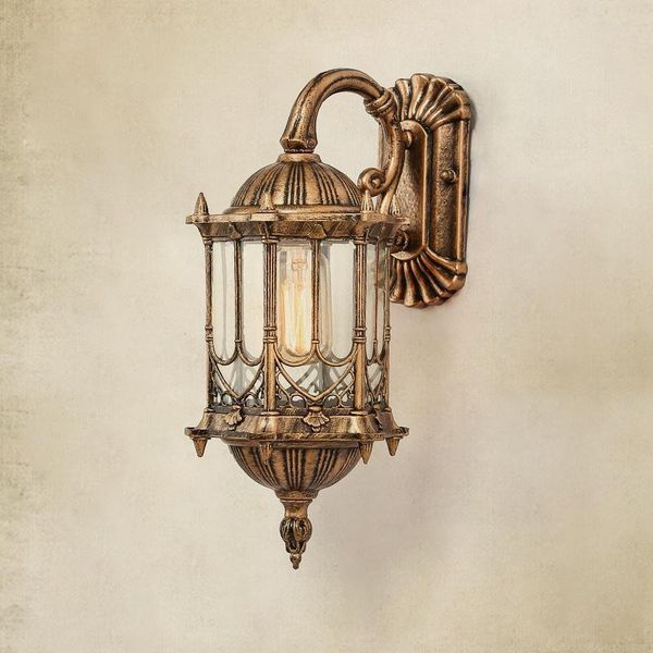 

wall lamp 1 pcs auminum outdoor courtyard lighting antique glass sconce american retro brass waterproof light balcony lampe