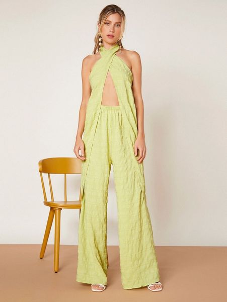 

cross wrap backless halterneck jumpsuit s3jt#, White