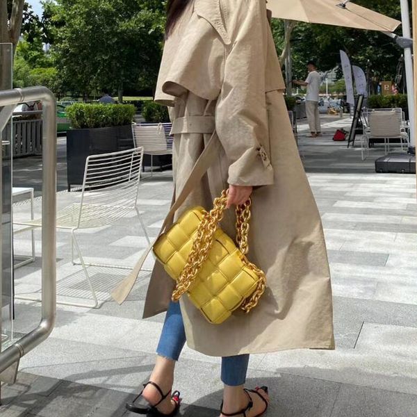 

female stuffed plaid crossbody messenger bag golden metal chain pu padded pillow bag luxury designer handbag women c0121