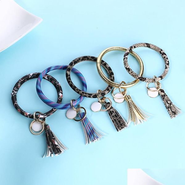 

tassel charms bangles key buckle pu leather wrap wristbands keys chain multi colors bracelet ring 11style rra2119 vu729, Red;brown