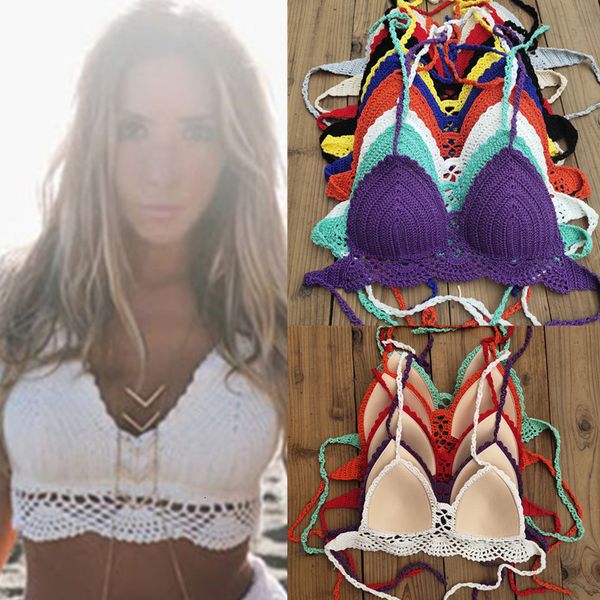 

hand crocheted push up bra bohemian beach bikini oat swimsuit bandage bathing suits pad