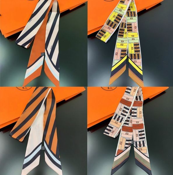 

f120cm*5cm high-end woman fashion designs tied bag scarf ladies small bow ribbon headscarf silk scarves wrappy 4 colors factory outlet, Blue;gray