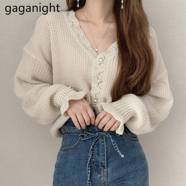 

women's knits & tees gaganight knit women elegant sweater spring autumn fashion solid casual loose cardigan beading single breasted ruf, White