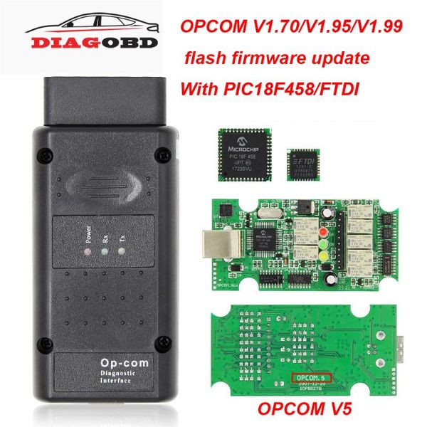 

opcom v5 v1.99 v1.95 v1.70 2014v pic18f458 ftdi op com v5 flash firmware update obd obd2 scanner auto car diagnostic tool cable
