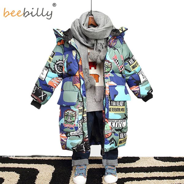 

jacket for boys 2020 new brand hooded winter jackets graffiti camouflage parkas for teenagers boys thick long coat kids clothes lj200815, Blue;gray