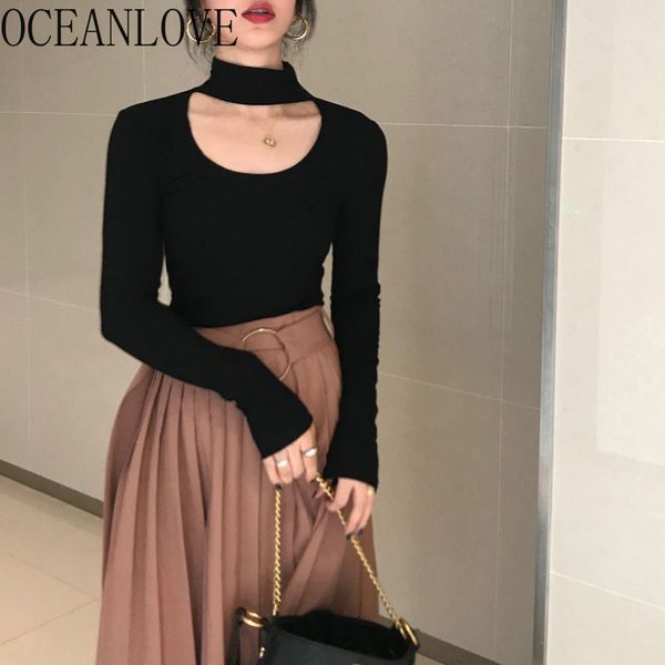 

oceanlove pull femme solid halter korean elegant spring autumn woman sweaters korean all match 2021 ropa mujer 19505 h1211, White;black
