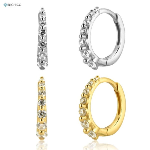 

kikichicc 925 sterling silver clear zircon 8.9mm huggies 2020 rock punk hoops european fashion circle rund fine jewelry, Golden;silver