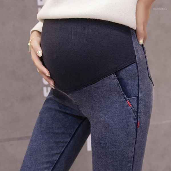 

maternity bottoms 963# washed super stretch denim pants autumn spring skinny pencil jeans for pregnant women pregnancy belly trousers1, White