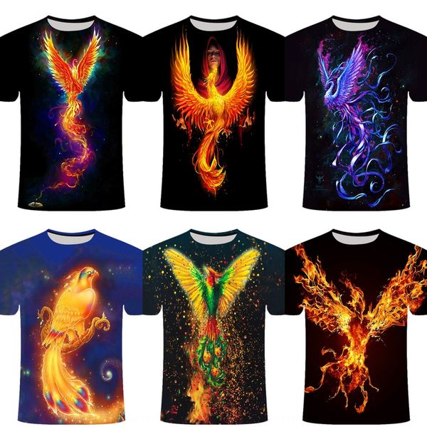 

phoenix 3d male animal t-shirt print crew neck men's short sleeve men's fashion casual t-shirt acemp, Blue