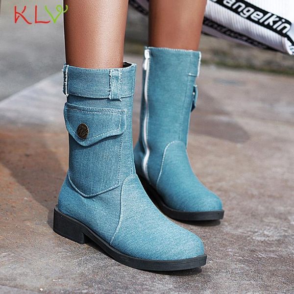 

boots women shoes heels denim zipper pocket winter boots vintage high bottes femme casual platform shoes botas mujer 2020 19oct, Black