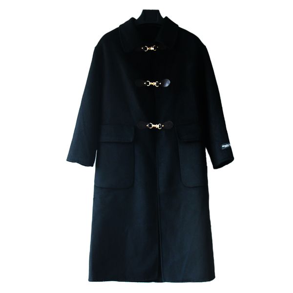 

women wool coat double-sided cashmere black girl coat women's long style autumn and winter loose high-end popular woolen outerwear clot