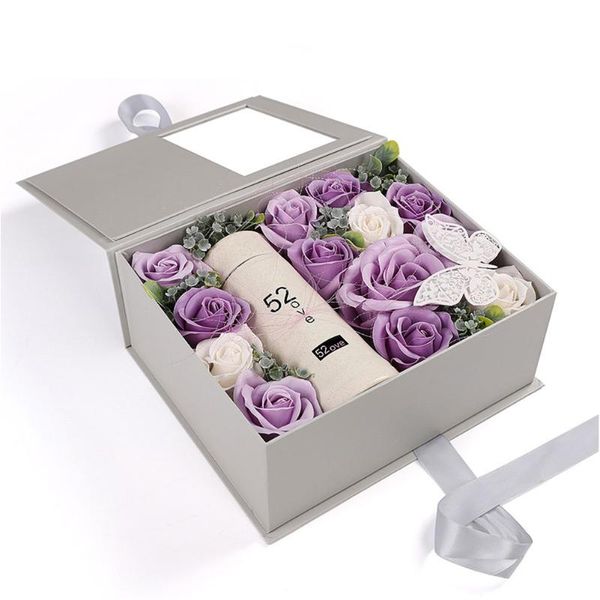 

cup+gift box bouquet bathing petals artificial home romantic soap rose flower set valentine's day birthday floral decoration