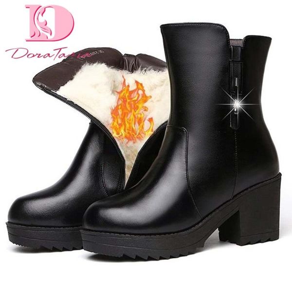 

doratasia new winter plush female ankle boots platform chunky high heels winter fur boots women 2020 party snow shoes woman, Black