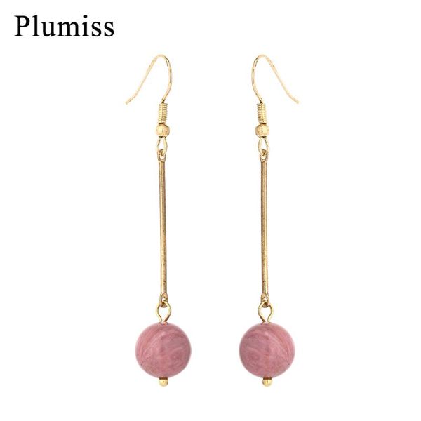 

plumiss round amazonite long dangle earrings for women rhodonite natural stone gold color accesories drop earrings jewelry gifts, Silver