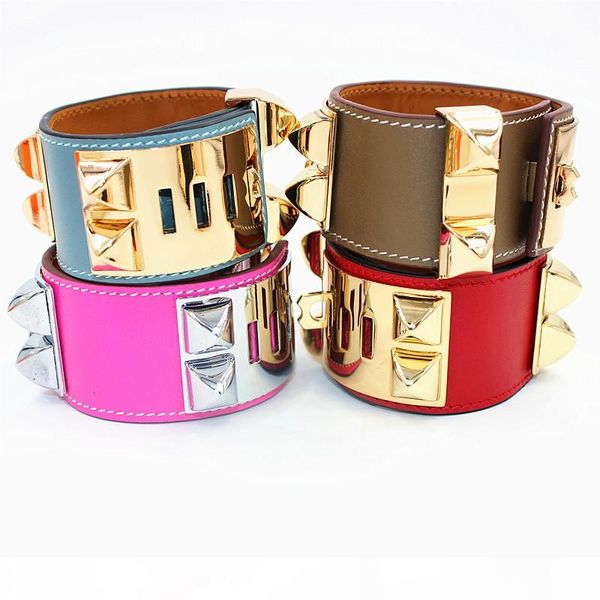 

punk bracelets wide smooth genuine leather bracelets & bangles for women men h bracelet statement jewelry yx020, Black