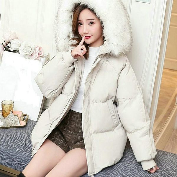 

women's down & parkas 2021 winter jacket fluffy short warm padded korean clothing style outerwear fashionable the fur on hood white, Black