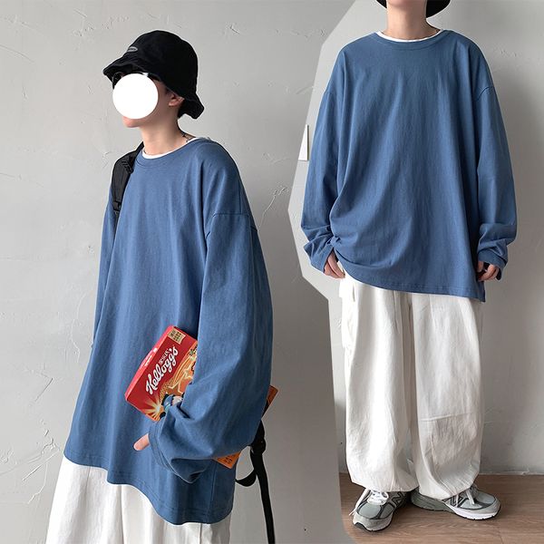 

new solid color men t shirts white long sleeve korean hip hop oversized man casual tee men's streetwear sweatshirt 201203, White;black