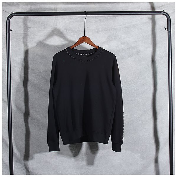 

2021 new casual fashion versatile rivet autumn high street couple thin round neck pullover hoodie for men and women p550, Black