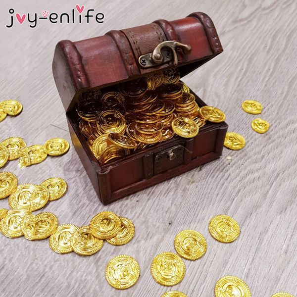 

50pcs gold coins plastic coin treasure game halloween play money pirate props kids children party decor