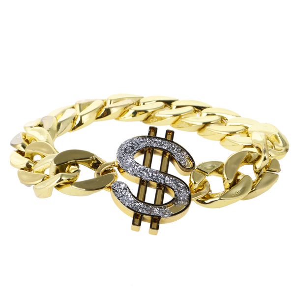 

plastic gold us dollar sign bracelet costume for 70s 80s gangster pimp rapper fancy dress, Black