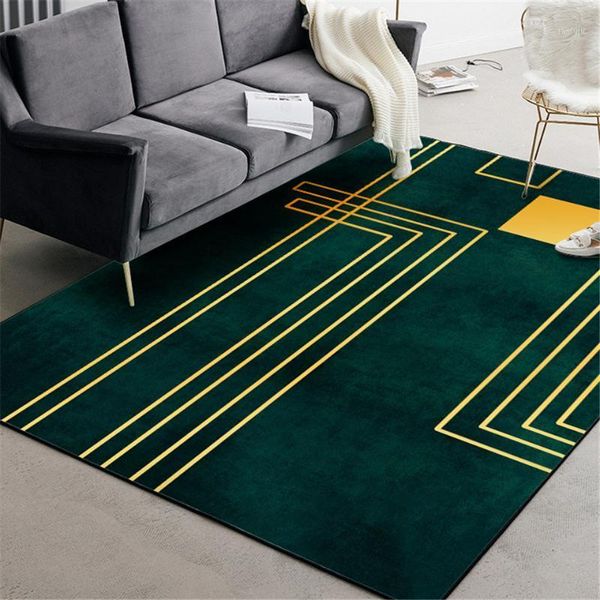 

nordic luxury green carpet with gold geometric line bedroom carpet simple fashion girls room floor rug for kitchen room1